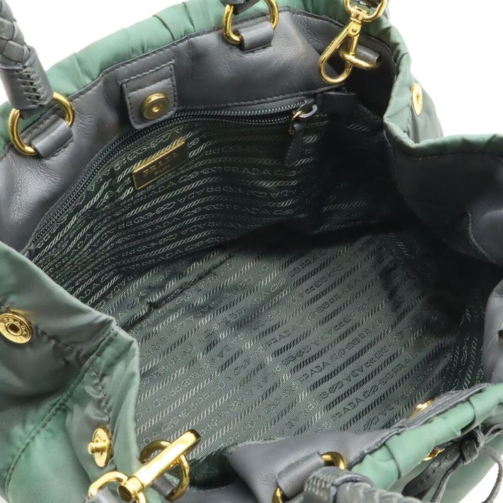 Prada Gathered Ribbon Handbag Braided 2-Way Shoulder Bag Nylon Ardesia - Picture 6 of 8